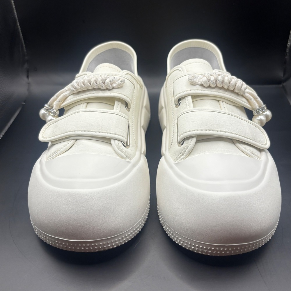 Lonza Callidora Platform Sneakers Womens 41 White Pearl Crystal Velcro